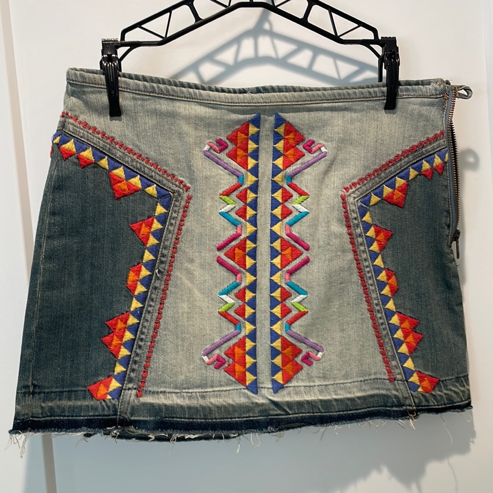 Denim Boho Mini Skirt